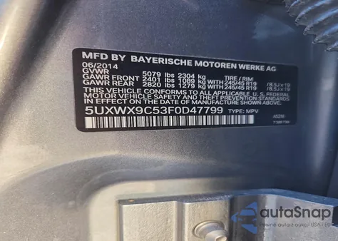 2015 BMW X3 xDrive28I z USA, uszkodzony, nr VIN 5UXWX9C53F0D47799